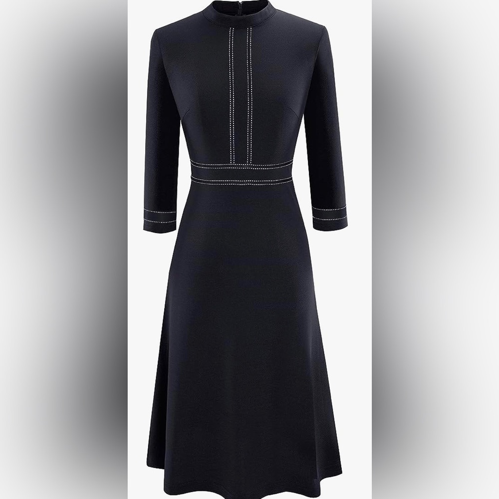 HOMEYEE Women's Chic Crew Neck 3/4 Sleeve Party Homecoming Aline Dress - Picture 2 of 4